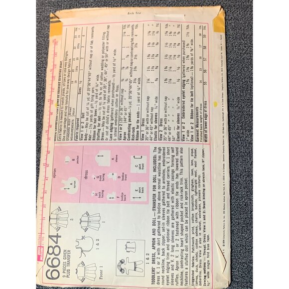 Simplicity 6684 Vintage 1974 Toddler Doll Transfer Sewing Pattern Size 2 - Picture 2 of 2